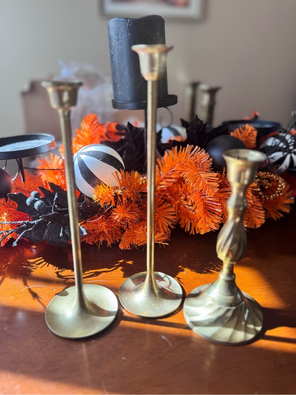 Vintage Brass Candlestick Holders Set (3-Piece Modernist & Twisted Taper Holders